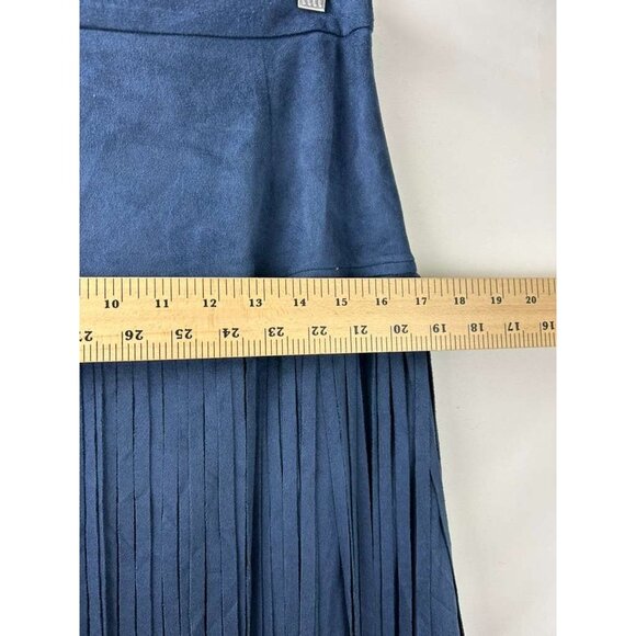 Adore Women's Size Medium Navy Blue Suede Maxi Two-tiered Fringe Skirt - Picture 5 of 14